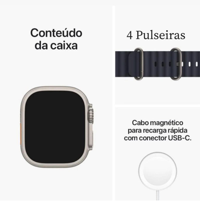 RELÓGIO SMARTWATCH SERIE 8 ULTRA- 49MM - GPS - NFC - 4 PULSEIRAS