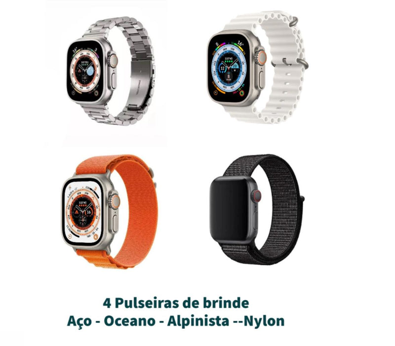 RELÓGIO SMARTWATCH SERIE 8 ULTRA- 49MM - GPS - NFC - 4 PULSEIRAS