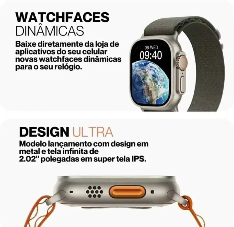 RELÓGIO SMARTWATCH SERIE 8 ULTRA- 49MM - GPS - NFC - 4 PULSEIRAS