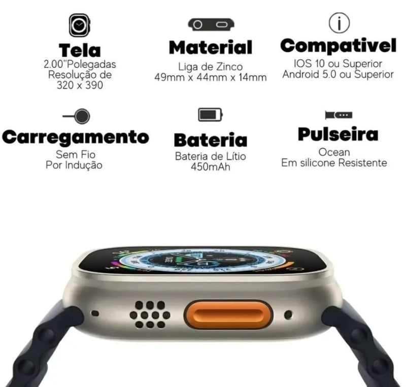 RELÓGIO SMARTWATCH SERIE 8 ULTRA- 49MM - GPS - NFC - 4 PULSEIRAS